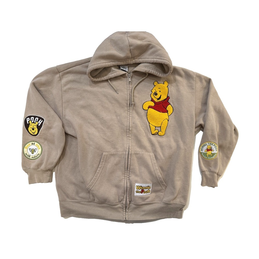 Disney Winnie the Pooh Cartooncore Hoodie Womens L Chenille Pathwork Whimsical